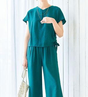 VINNO（ヴィノ）の「麻調素材ブラウス＆パンツセットアップ（セットアップ）」｜詳細画像