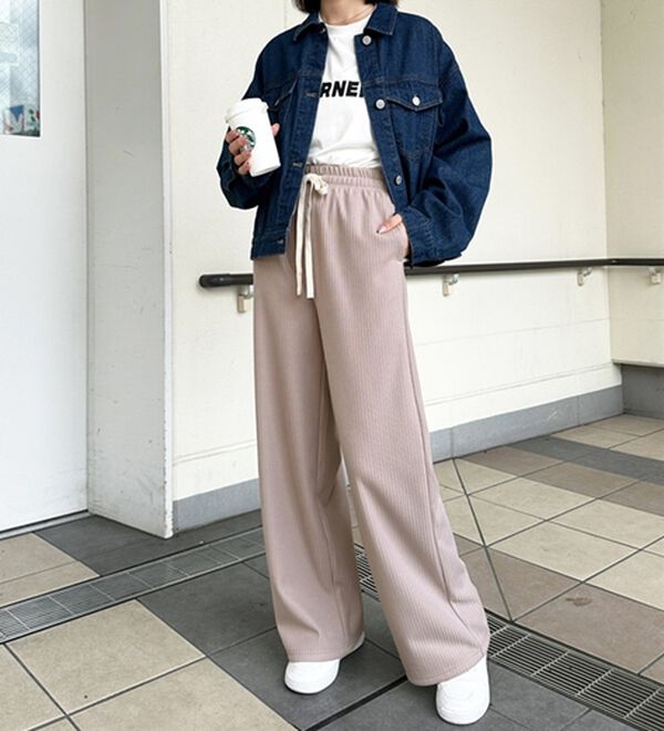 GeeRA（ジーラ）の「ふわふわあったか！裏起毛リブワイドパンツ（フルレングスパンツ）」｜詳細画像