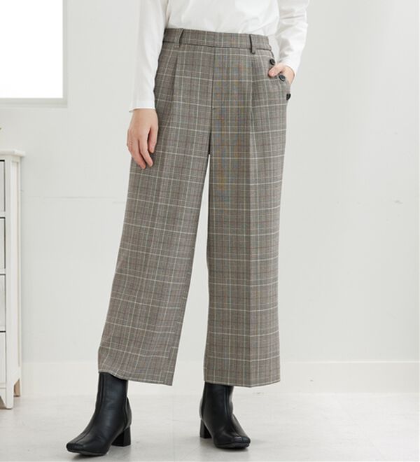 BELLUNA（ベルーナ）の「サマ見え（W）ボタン使いワイドパンツ（ワイドパンツ・ガウチョ）」｜グレンチェック