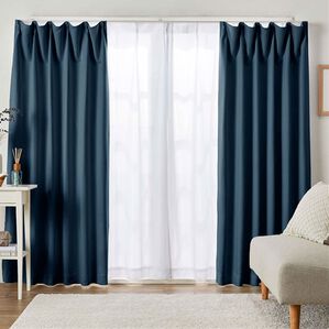 iellio（イエリオ）の「１・２級遮光＆断熱保温＆ＵＶ見えにくいレース付カーテンセット＜４枚組・遮光１級・洗える・無地・レースカーテン・新生活＞（ドレープカーテン）」｜ネイビー