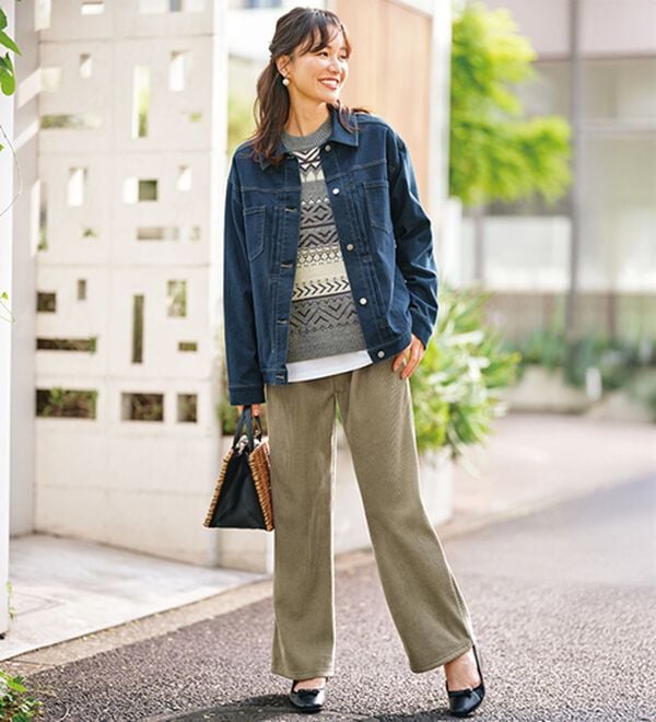 BELLUNA（ベルーナ）の「なめらか裏ベロアコーデュロイワイドパンツ（ワイドパンツ・ガウチョ）」｜詳細画像