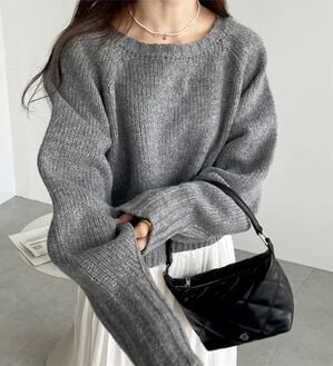 GeeRA（ジーラ）の「ボリュームスリーブショートニット（ニット・セーター）」｜グレー