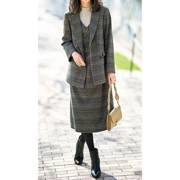 BELLUNA（ベルーナ）の「快適ストレッチ！チェック柄ジャンパードレスアンサンブル（ワンピースセットスーツ）」｜詳細画像