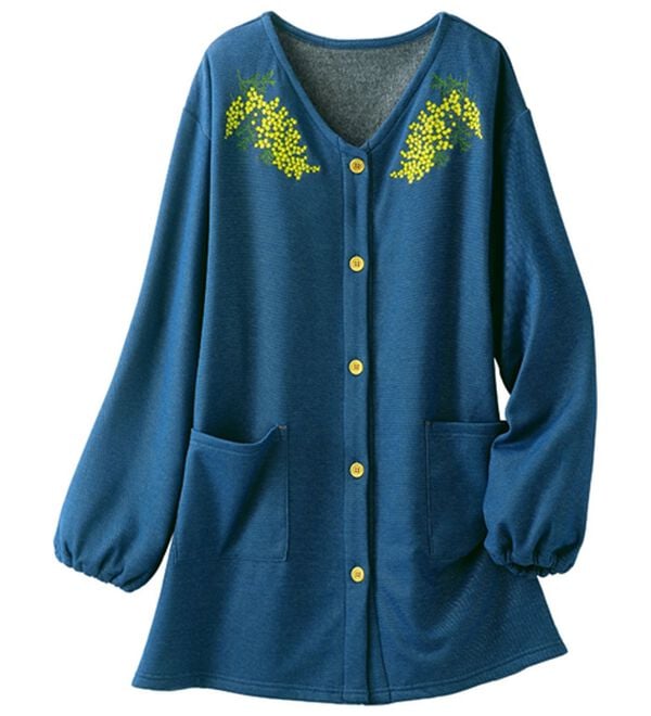 「【３枚組】刺しゅうが可愛い！デニム調裏シャギーかっぽう（エプロン）」｜詳細画像