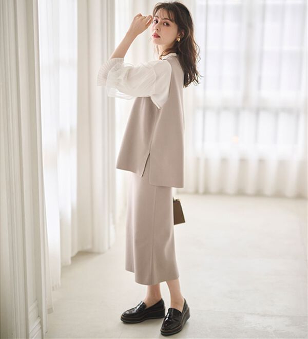 RANAN（ラナン）の「ニットベストセットアップ（ロングスカート）」｜モカベージュ