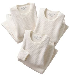 「【３着組】＜クロコダイル＞ウール入肌側綿１００％極温（Ｒ）キルトインナー上下３着組（メンズ肌着・インナーウェア）」｜ホワイト上下3着組