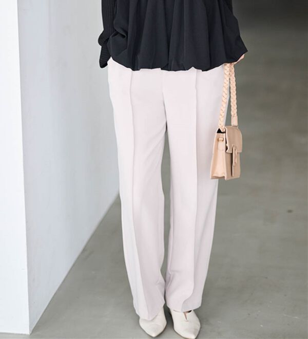 RANAN（ラナン）の「裏起毛美脚シルエットピンタックワイドパンツ（フルレングスパンツ）」｜ライトグレー