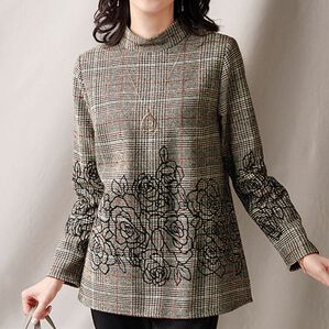 BELLUNA（ベルーナ）の「フロッキー使いグレンチェックブラウス（ブラウス）」｜茶系