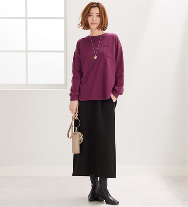 BELLUNA（ベルーナ）の「吸湿発熱ポンチ素材袖切替プルオーバー（カットソー）」｜詳細画像