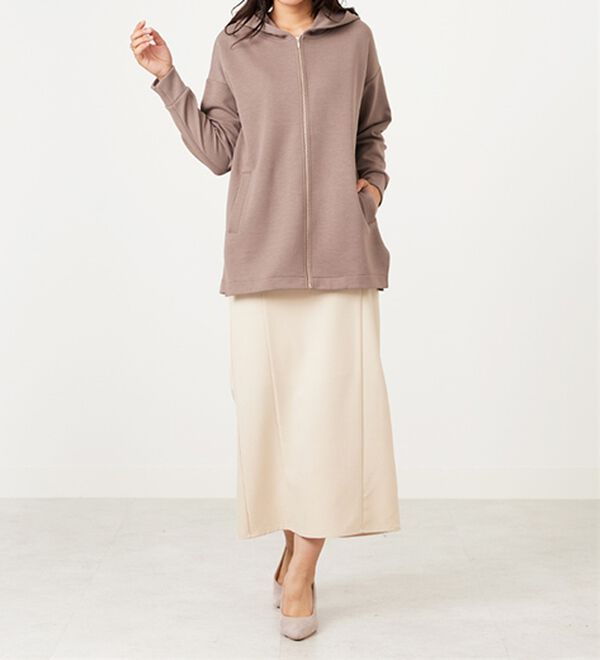 BELLUNA（ベルーナ）の「フードデザインとろみ素材ジップアップパーカー（パーカー）」｜詳細画像