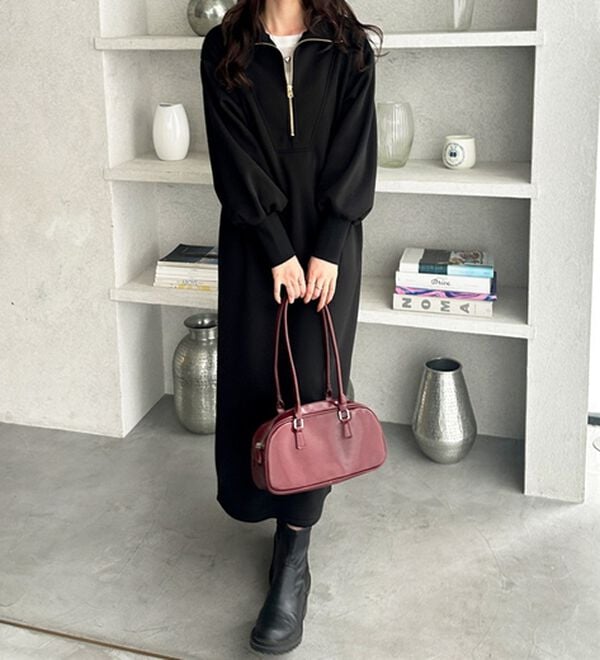 GeeRA（ジーラ）の「ハーフジップハイネック裏起毛ワンピース（カットソーワンピース）」｜詳細画像