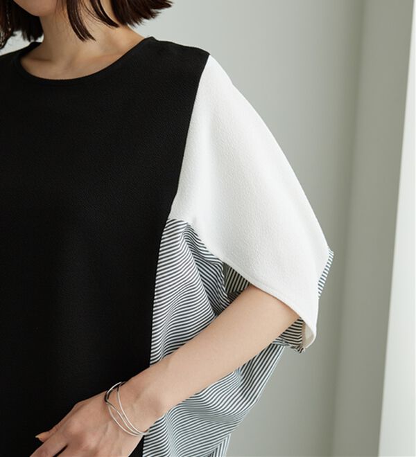 BELLUNA（ベルーナ）の「ストライプ配色切替ドルマンプルオーバー（カットソー）」｜詳細画像