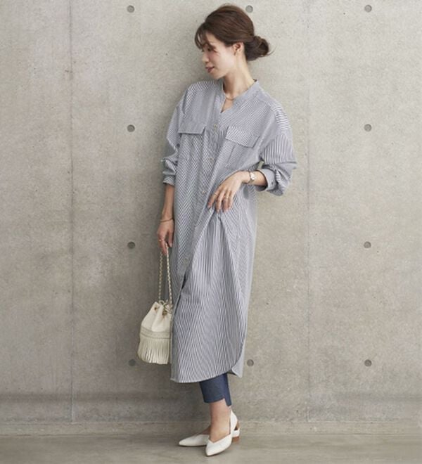 BELLUNA（ベルーナ）の「胸ポケット付キーネックシャツワンピース（チュニック）」｜詳細画像