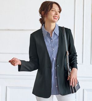 BELLUNA（ベルーナ）の「＜楽スタフィット＞シリーズ（ジャケット・パンツ・ベスト）（フルレングスパンツ）」｜ノーカラージャケット/黒