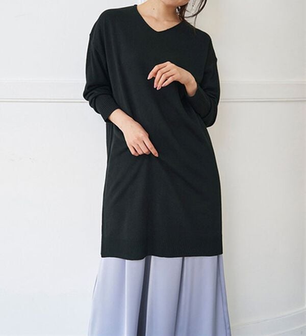 RANAN（ラナン）の「カシミヤタッチニットチュニックワンピース（チュニック）」｜詳細画像