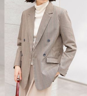 GeeRA（ジーラ）の「洗える！ストレッチカセットスーツ（その他ワンピース）」｜ダブルボタン/ブラウンチェック