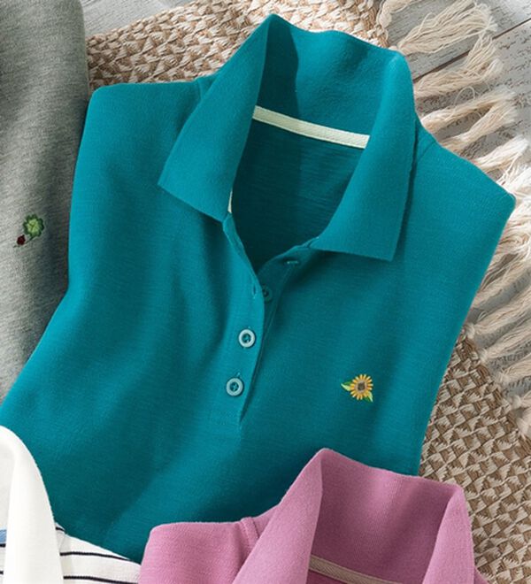 ルフラン（ルフラン）の「ナノプラチナ加工長袖ポロシャツ（ポロシャツ）」｜ターコイズ