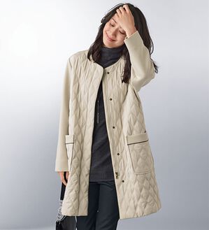 BELLUNA（ベルーナ）の「中わたキルティング切替ダンボール素材コート（ハーフコート）」｜アイボリー