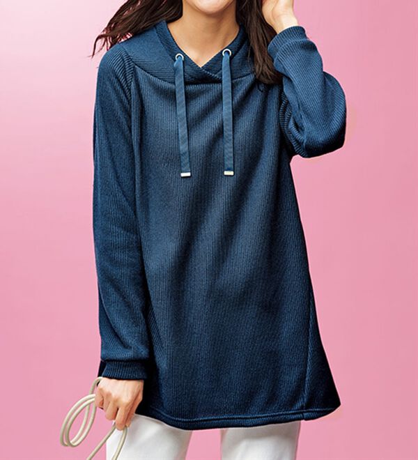 BELLUNA（ベルーナ）の「あぜ調裏起毛素材ワイドネックチュニック（チュニック）」｜詳細画像