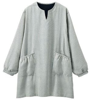 LAVIENNE（ラヴィエンヌ）の「あったか裏フリースかっぽうシャツ（チュニック）」｜ネイビーストライプ