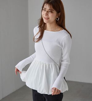 RANAN（ラナン）の「裾バルーンドッキングリブニット（ニット・セーター）」｜ホワイト