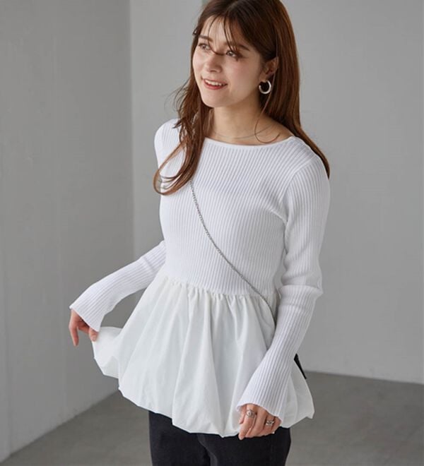 RANAN（ラナン）の「裾バルーンドッキングリブニット（ニット・セーター）」｜ホワイト