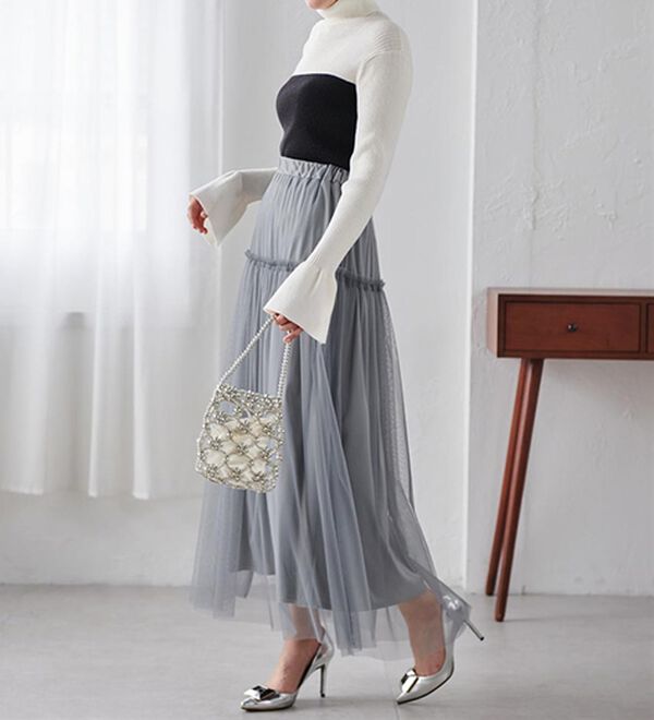 RANAN（ラナン）の「ふわっと可愛いフリルギャザーチュールスカート（ロングスカート）」｜詳細画像