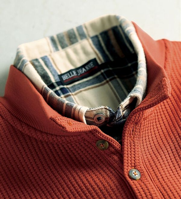 「ワッフルダブル衿トレーナー（メンズトレーナー）」｜詳細画像