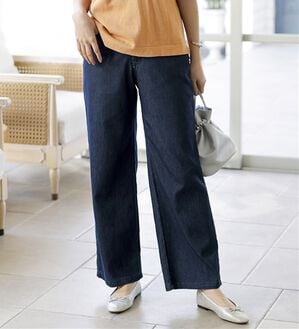 BELLUNA（ベルーナ）の「【チラシ掲載】新感覚！メッシュデニムワイドパンツ（フルレングスパンツ）」｜インディゴ