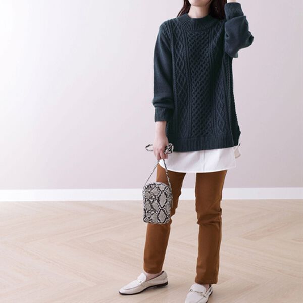 BELLUNA（ベルーナ）の「ケーブル柄布帛切替チュニック（チュニック）」｜詳細画像