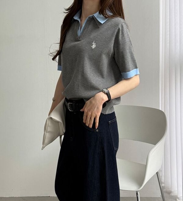 GeeRA（ジーラ）の「【ＵＳ．ＰＯＬＯ．ＡＳＳＮ】衿付ポロニットトップス（ニット・セーター）」｜詳細画像
