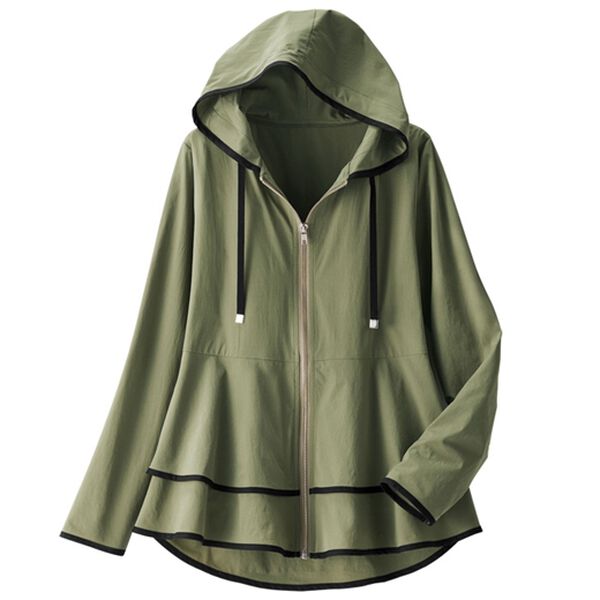 ルフラン（ルフラン）の「体型カバーに重宝！ペプラム切替えパーカー（ブルゾン）」｜カーキ