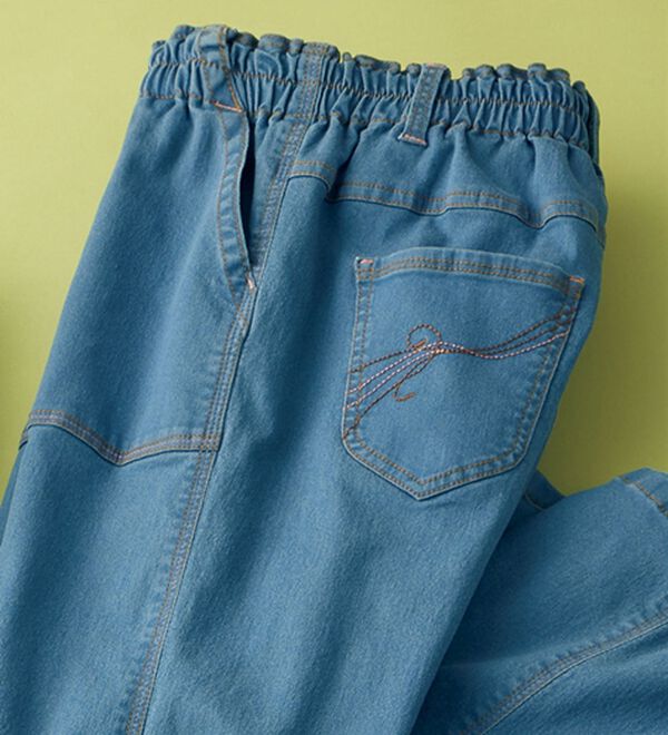 ルフラン（ルフラン）の「配色ステッチ使い柔らかカラーデニムパンツ（フルレングスパンツ）」｜ブルー