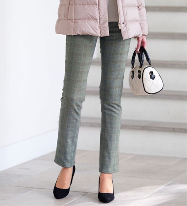 BELLUNA（ベルーナ）の「前身中わたであったか！すっきりパンツ（フルレングスパンツ）」｜グレンチェック