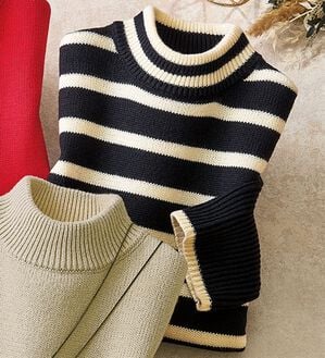 ルフラン（ルフラン）の「チクチクしない！洗えるゆったりニット（ニット・セーター）」｜黒系ボーダー