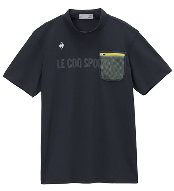 「＜ルコック＞ポケット付き半袖モックネックシャツ（メンズシャツ）」｜ネイビー