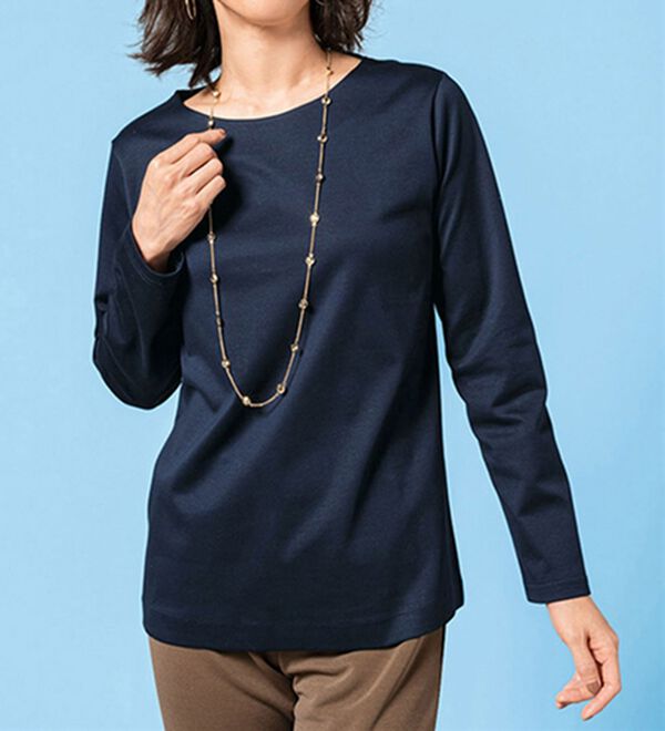 VINNO（ヴィノ）の「＜日本製＞美の艶コットン１００％プルオーバー（９分袖）（カットソー）」｜詳細画像