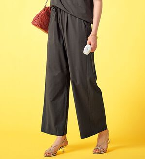 BELLUNA（ベルーナ）の「ひんやり！綿混ドロストワイドパンツ（ワイドパンツ・ガウチョ）」｜チャコール