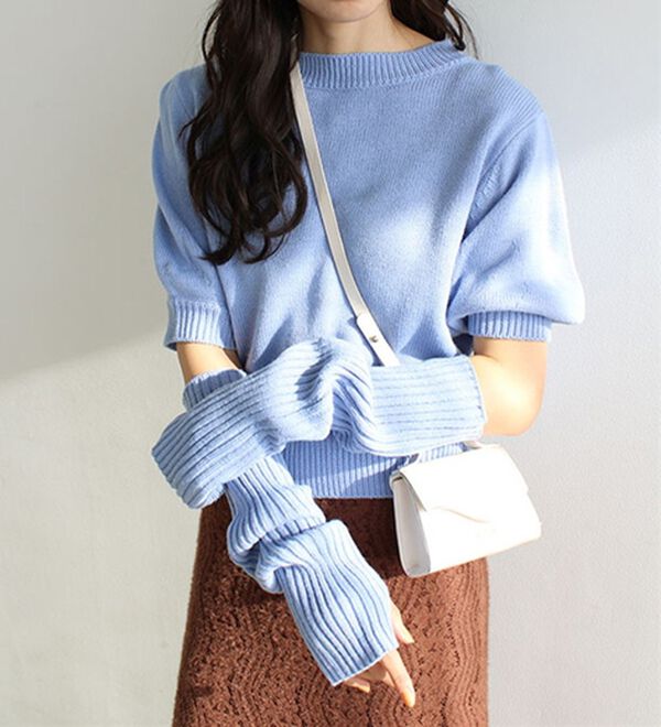 GeeRA（ジーラ）の「マルチウェイアームウォーマー付ニットカーディガン（ニットカーディガン）」｜ブルー