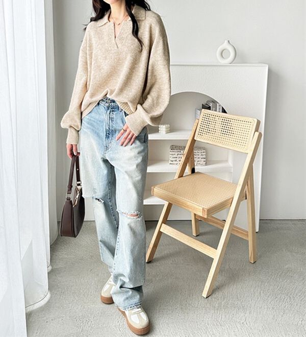 GeeRA（ジーラ）の「スキッパーポロ衿ニットトップス（ニット・セーター）」｜詳細画像