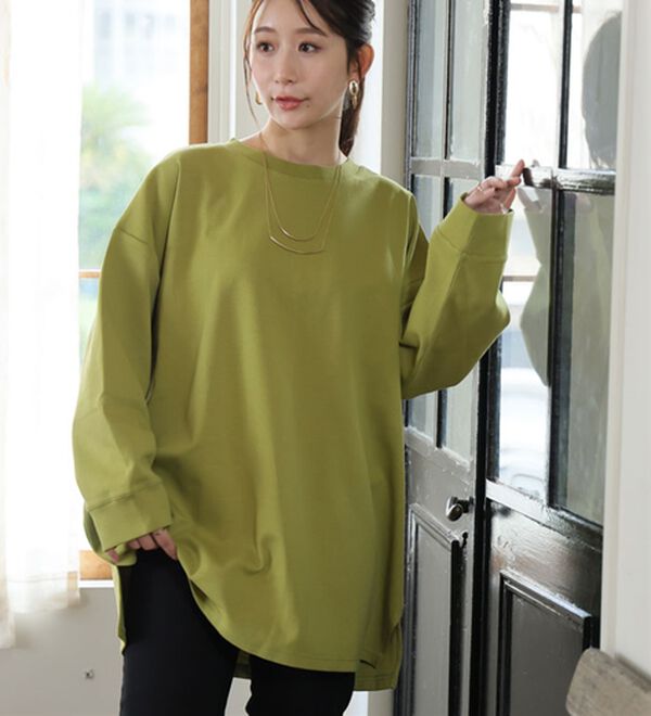 A HAPPY MARILYN（アハッピーマリリン）の「【Ｍ～８Ｌ／選べる袖丈】綿トレーナーライクビッグシルエットＴシャツ（Tシャツ）」｜詳細画像