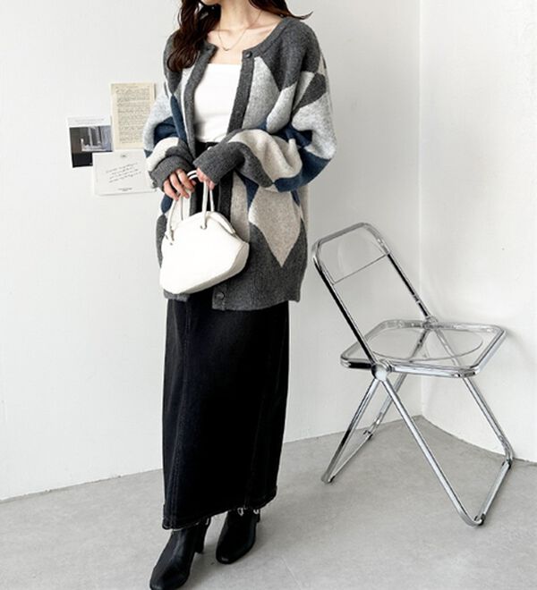 GeeRA（ジーラ）の「アーガイルシャギーニットカーディガン（ニットカーディガン）」｜詳細画像