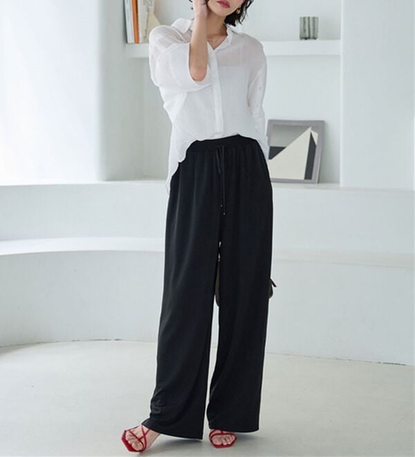 BELLUNA（ベルーナ）の「シャリさら！快適ドロストワイドパンツ（ワイドパンツ・ガウチョ）」｜詳細画像
