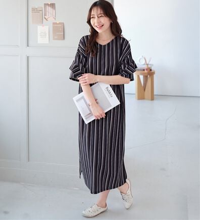 alotta（アロッタ）の「【４つの機能付】ひんやりフリル袖Ｔシャツワンピース（シャツワンピース）」