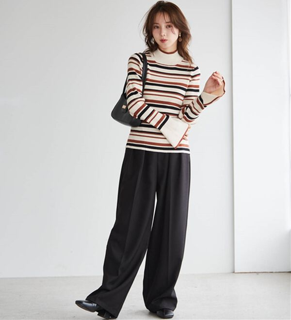 RANAN（ラナン）の「配色使いフレアー袖プチハイネックリブニット（ニット・セーター）」｜詳細画像