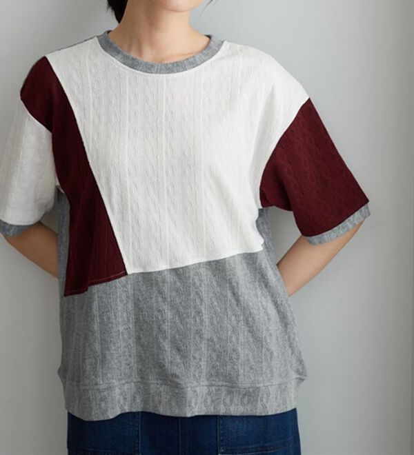 BELLUNA（ベルーナ）の「ミニケーブル柄パッチワーク風プルオーバー（カットソー）」｜詳細画像