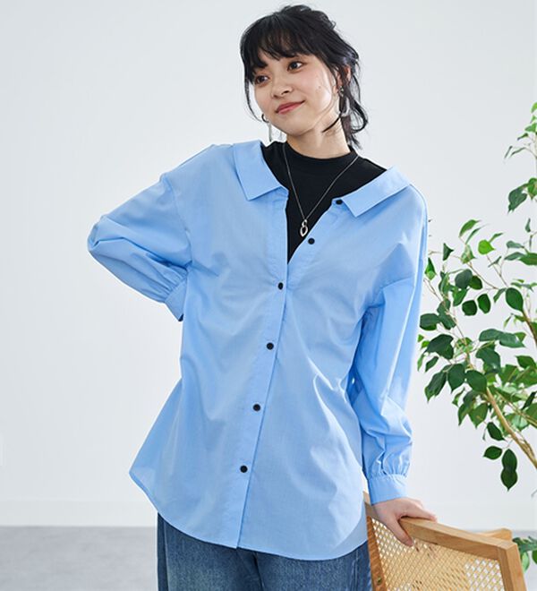BELLUNA（ベルーナ）の「重ね着風抜き衿デザインシャツチュニック（チュニック）」｜詳細画像