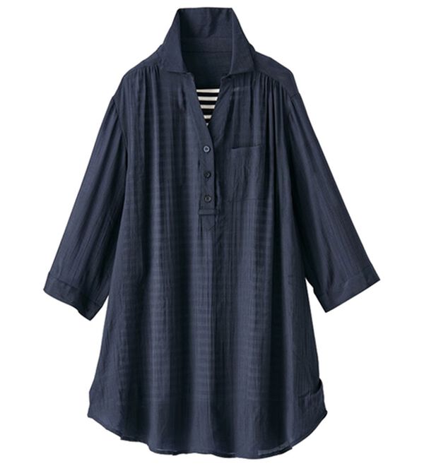 BELLUNA（ベルーナ）の「【シャツ+インナーのセット】スラブ素材ボタン使い裾タックシャツアンサンブル（アンサンブル）」｜詳細画像