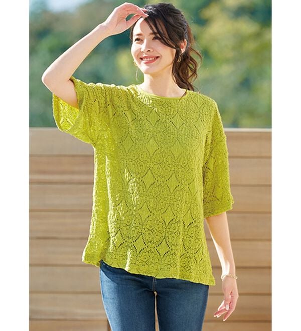 LAVIENNE（ラヴィエンヌ）の「【２色組】のび～るレースの技ありＴシャツ（カットソー）」｜詳細画像