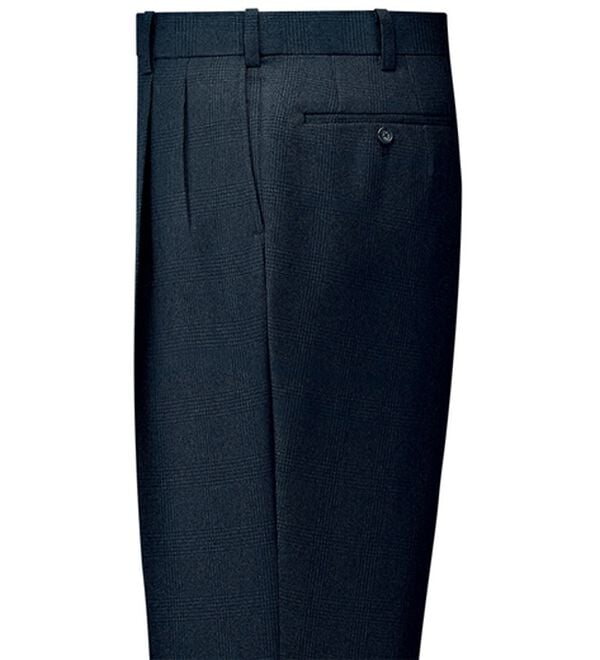 「裾上げ済コンビネーションスラックス　暖か裏地付（メンズスラックス）」｜ネイビー(チェック)